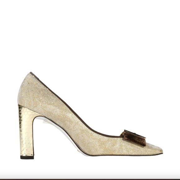 Dolce & Gabbana Silver Mesh Fabric Pump with Glitter Brown Velvet Accent - Picture 4 of 5